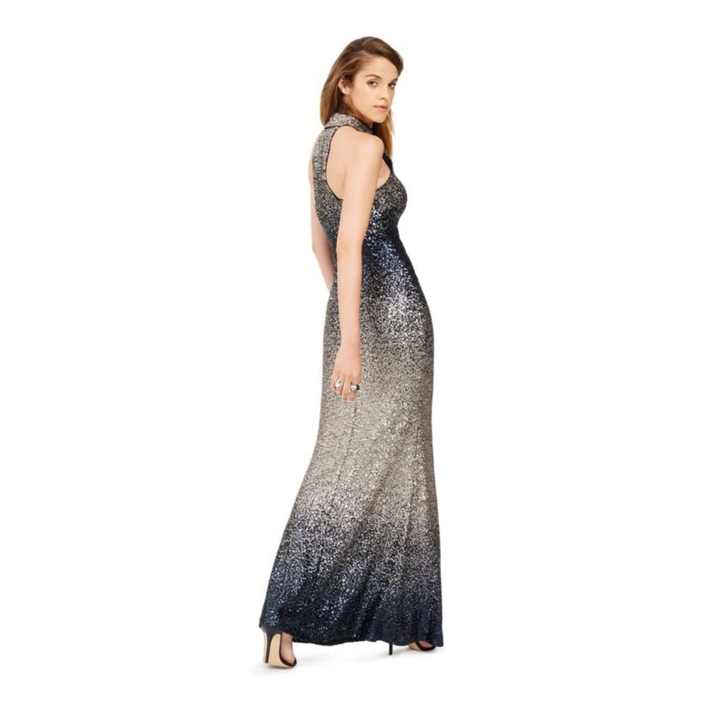 BETSY & ADAM Womens Navy Sequined Ombre Sleeveless Halter Maxi Evening Dress 4 - Picture 2 of 3